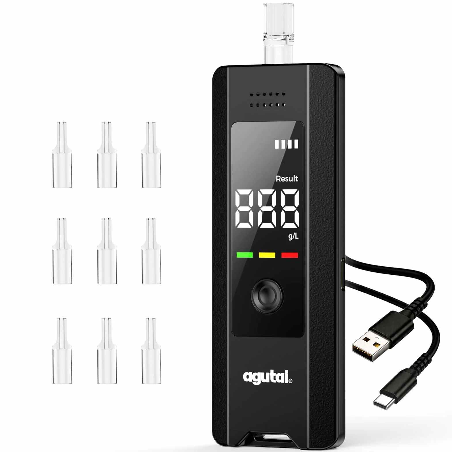 Etilometro Portatile Certificato Alcol Test Professionale con Display LCD USB C 10 Bocchini