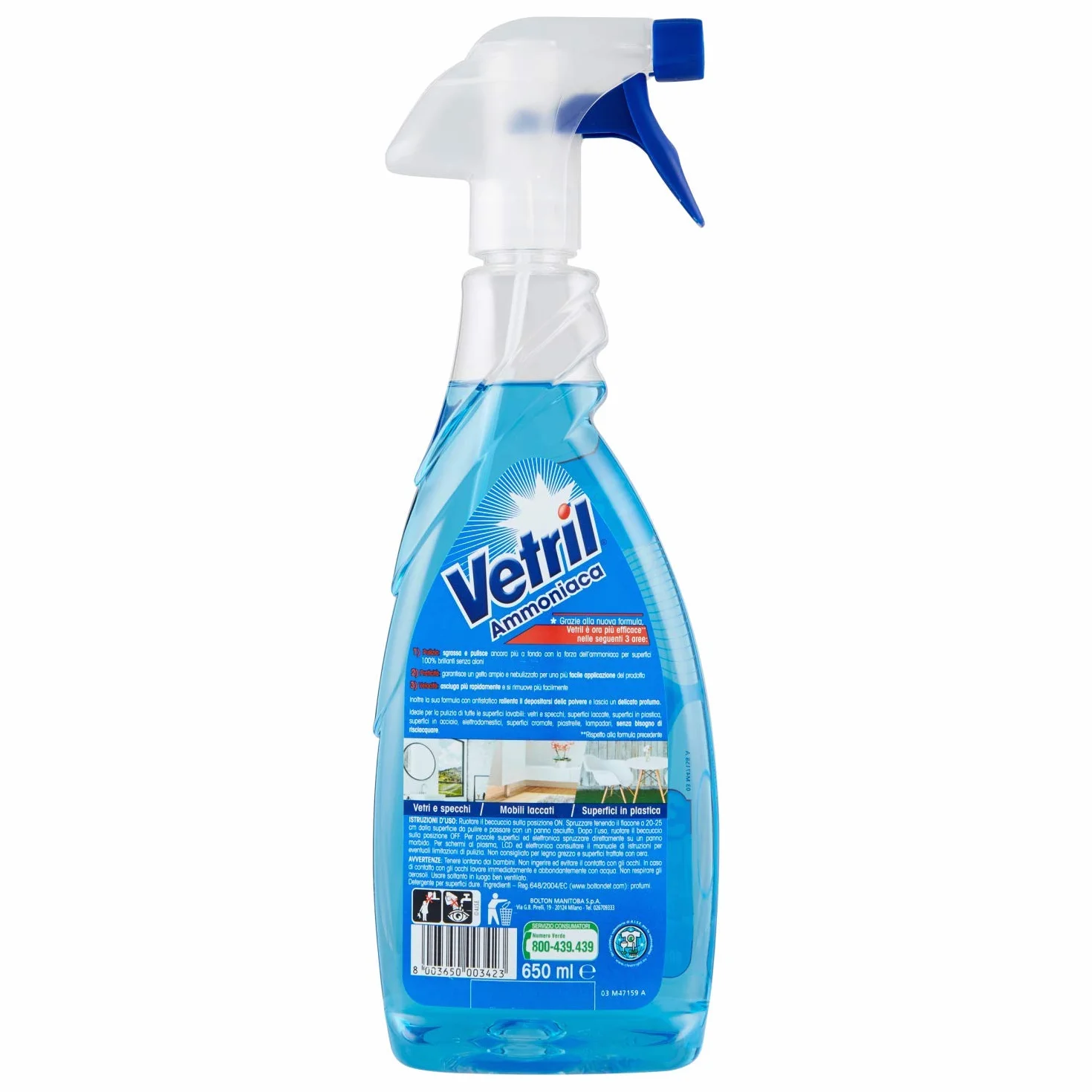 Vetril Detergente Spray Vetri e Superfici con Ammoniaca 650 ml x 2 Pezzi