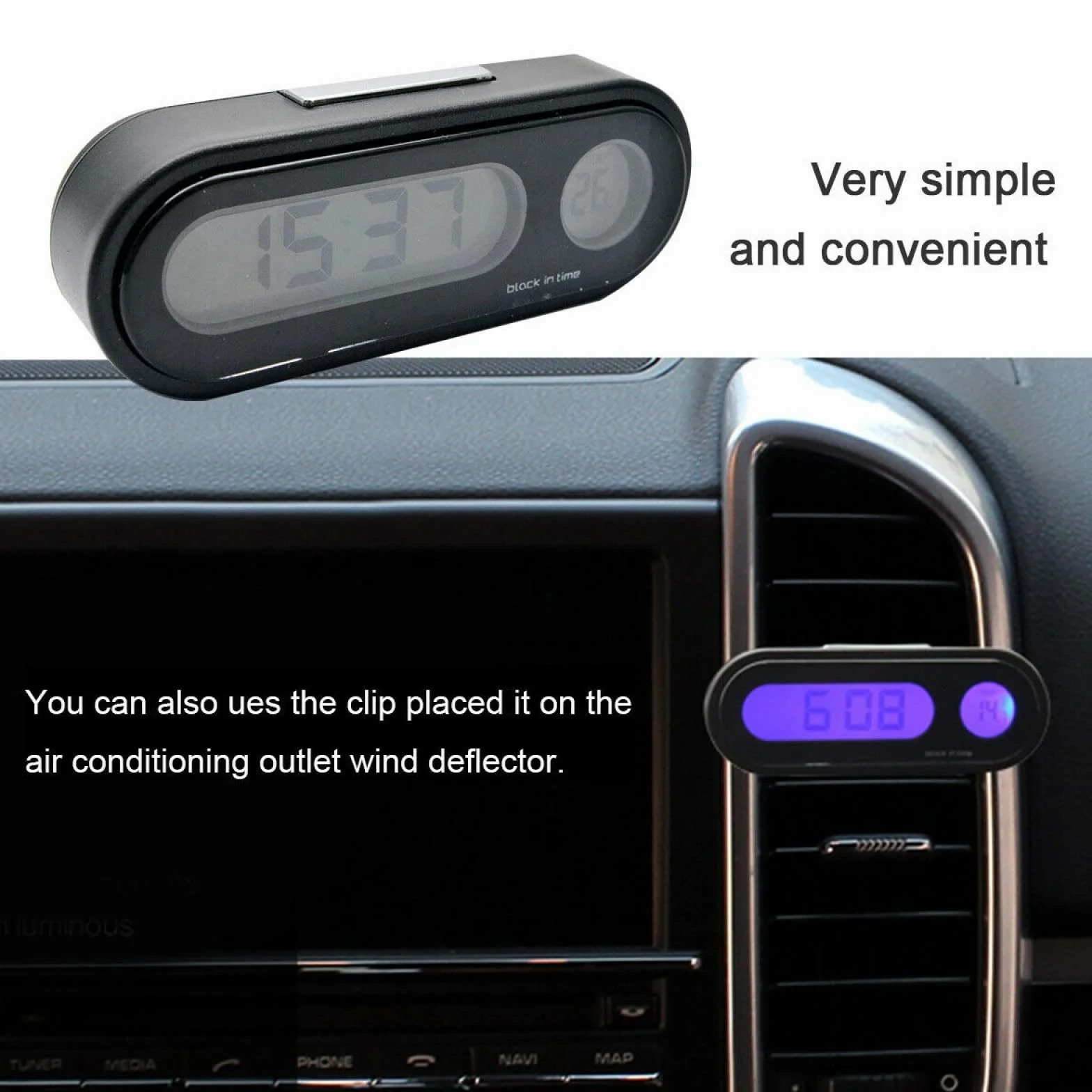 SPORTARC Orologio da cruscotto per auto, con display LCD, digitale, elettronico, a LED, con retroilluminazione, per interni ed esterni