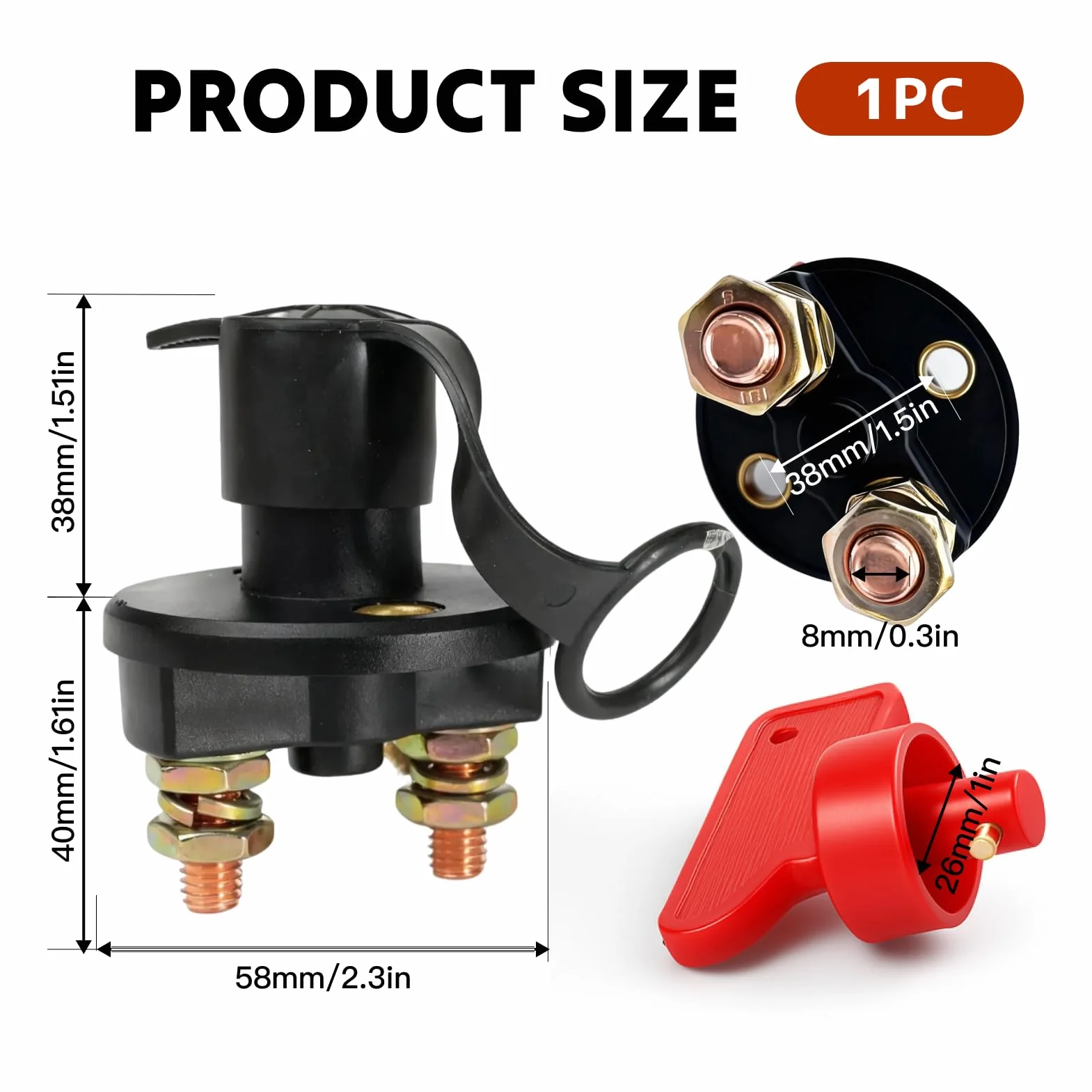 Interruttore di Disconnessione Batteria 12V 300A, Isolatore con Chiavi per Sicurezza Veicolo, Adatto per Auto, Barca, Camion, Materiale Durevole e Resistente