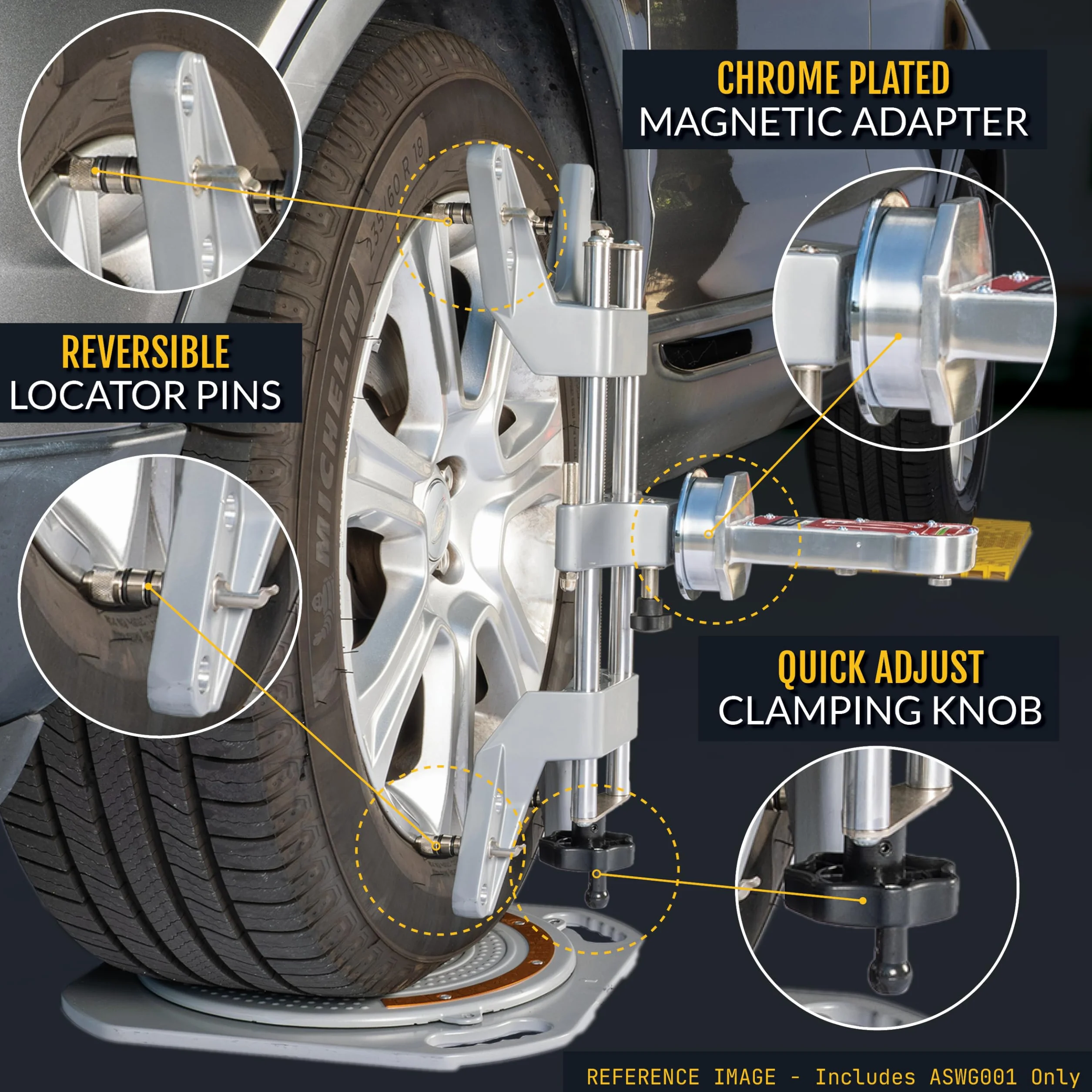 AutoSolo Morsetto per Ruote di Allineamento 3D DSP Adattatore Magnetico per Misuratori Camber Castor Cerchi 11-25 Pollici