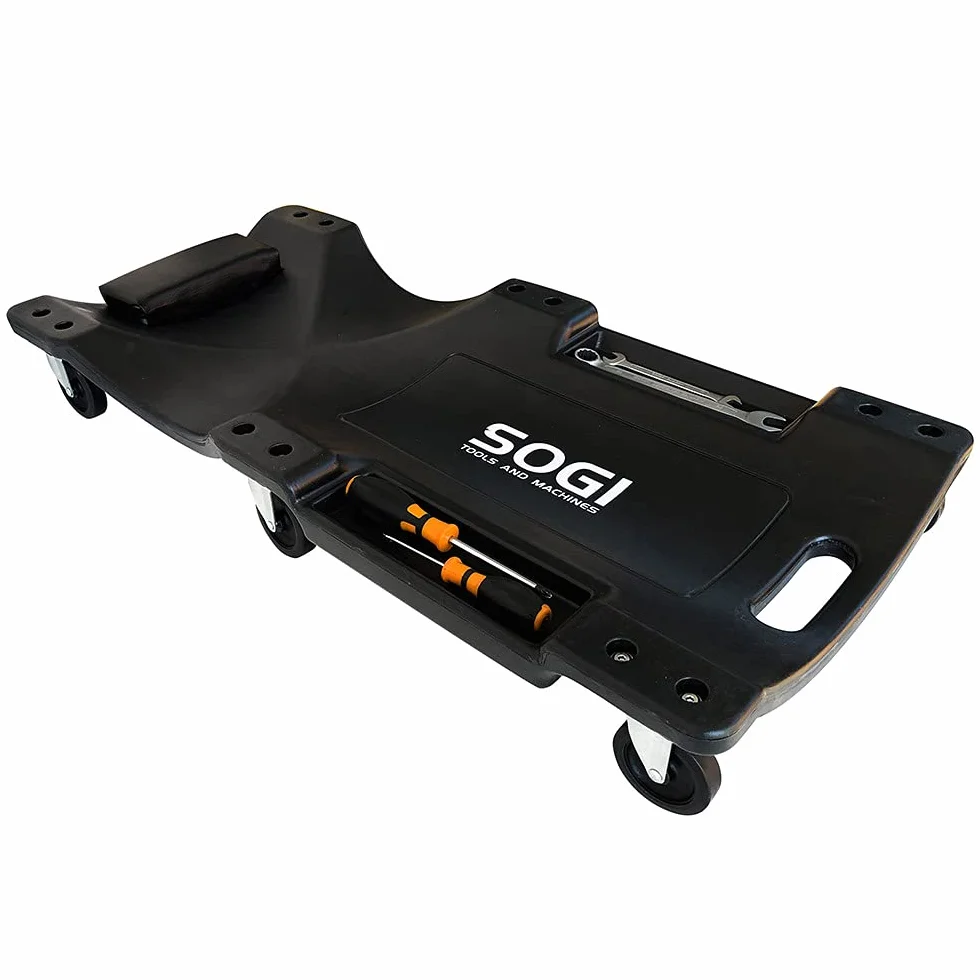SOGI X4-03 Carrello sotto-auto portautensili 6 ruote piroettanti con poggiatesta e 2 vani laterali