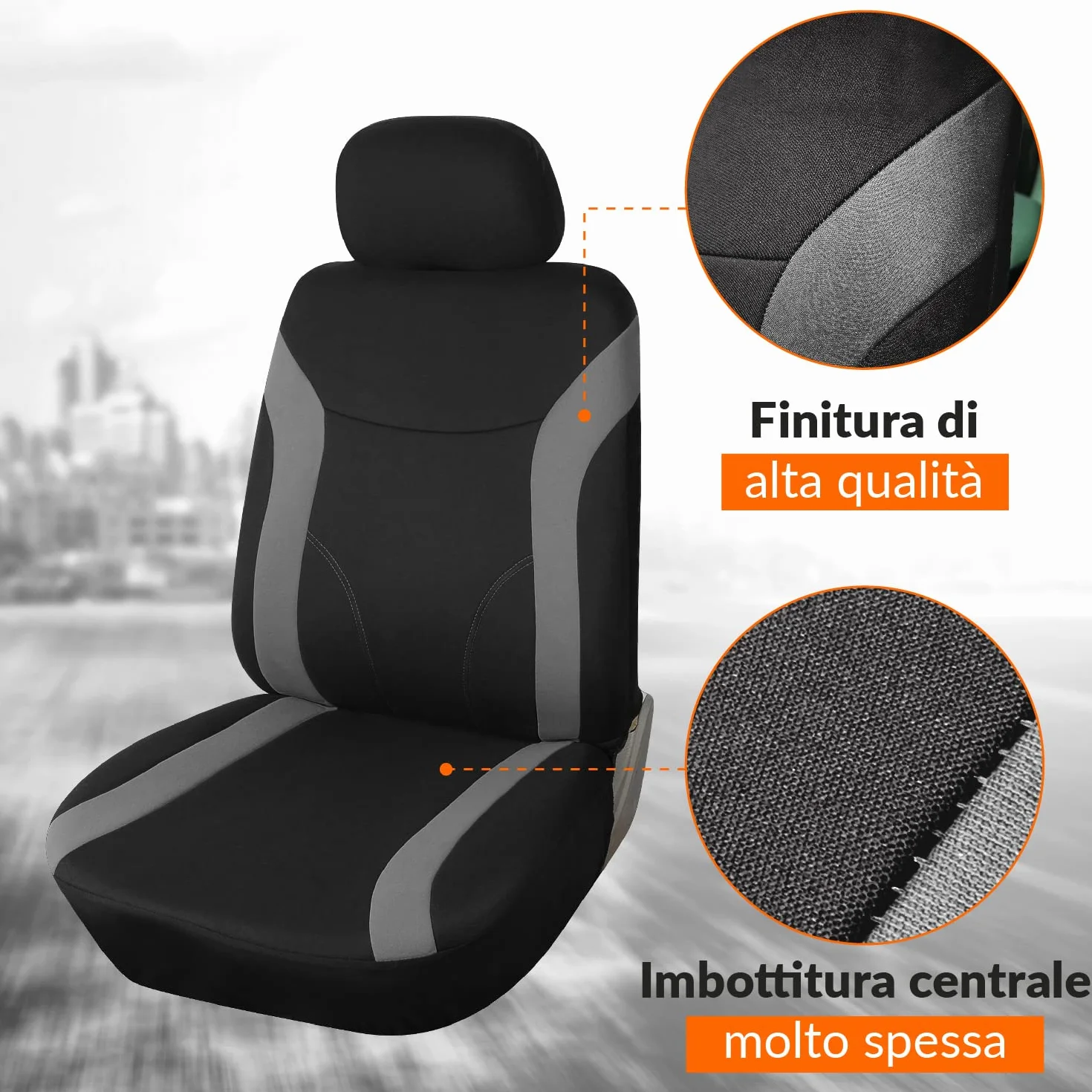 Upgrade4cars Coprisedili Auto Anteriore Universali Nero Grigio Set per Guidatore e Passeggero Accessori Auto Interno