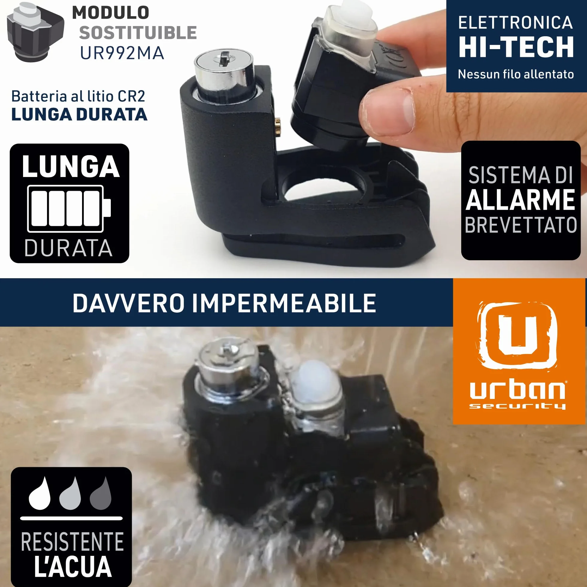 URBAN UR6 Antifurto Moto Blocca Disco con Allarme 120dB LED Impermeabile Sensibilità A+
