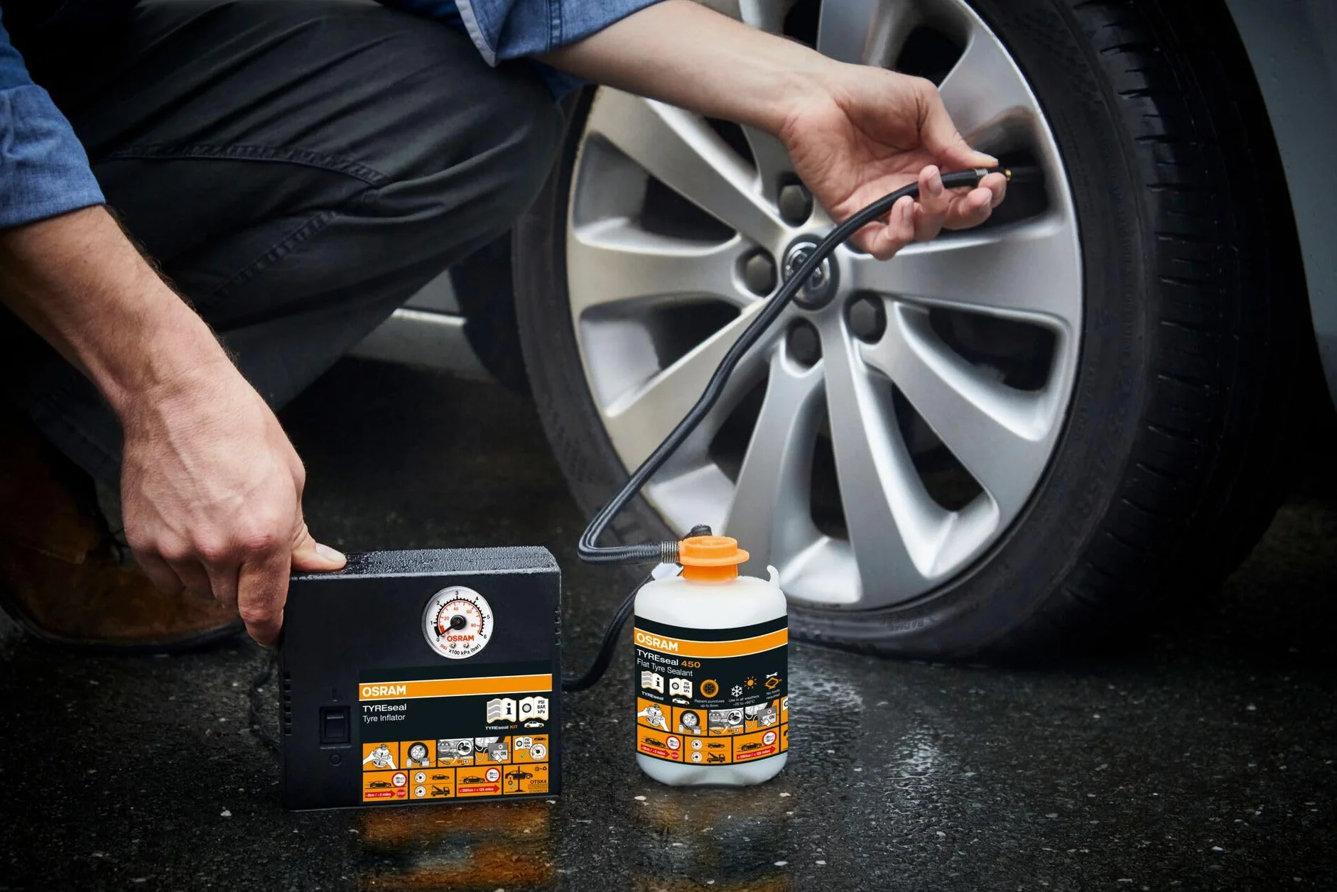 OSRAM TYREseal Kit 450 ml Kit Riparazione Pneumatici Compressore Analogico