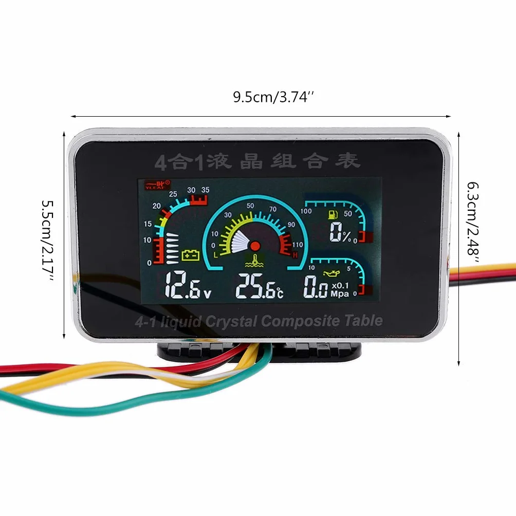 4 in 1 LCD Digital Alarm Voltmetro Pressione Olio Temperatura Acqua Carburante 12-24V