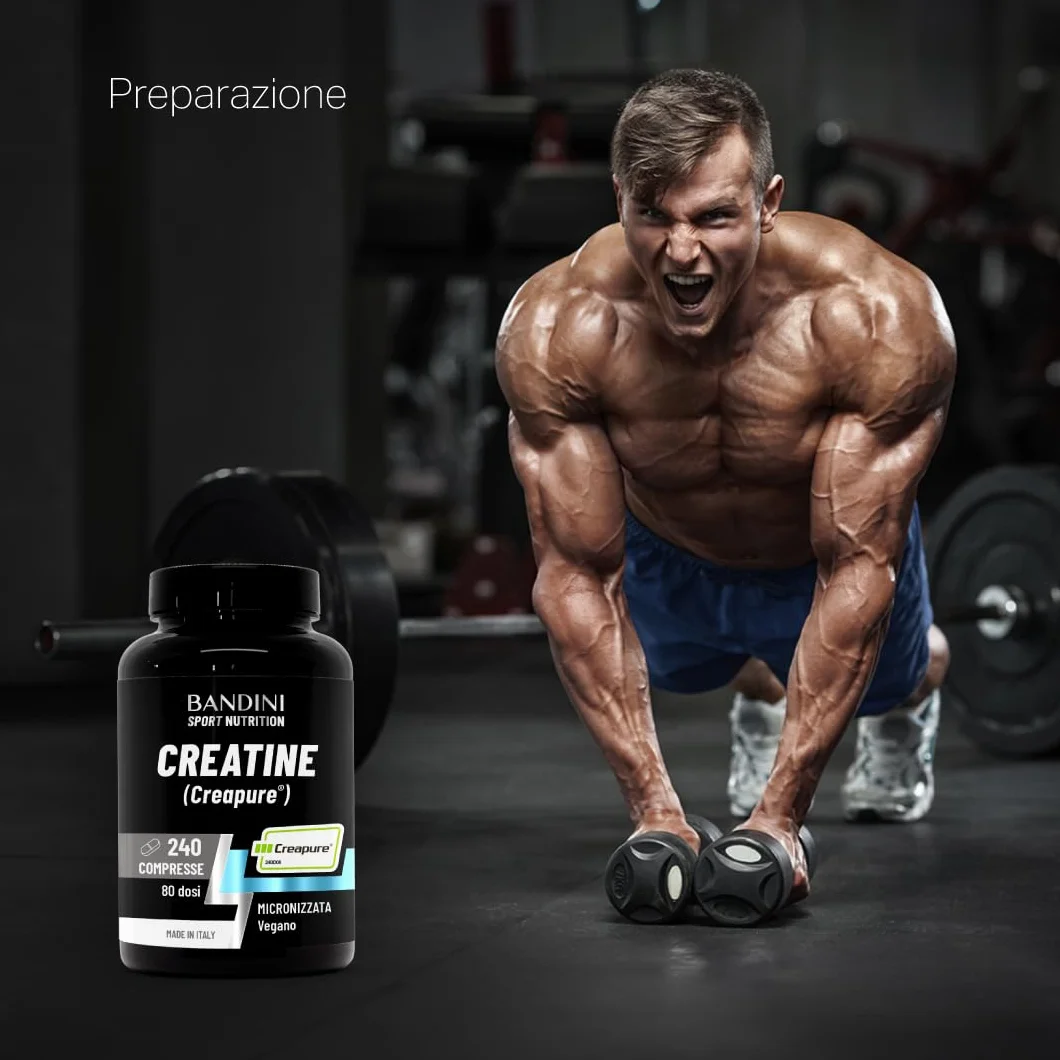 Bandini Creatina CREAPURE Monoidrata 240 Compresse - Integratore per Allenamento, Sport, Palestra - Micronizzata 100% Vegan - Creatine Monoidrato per ATP e Recupero