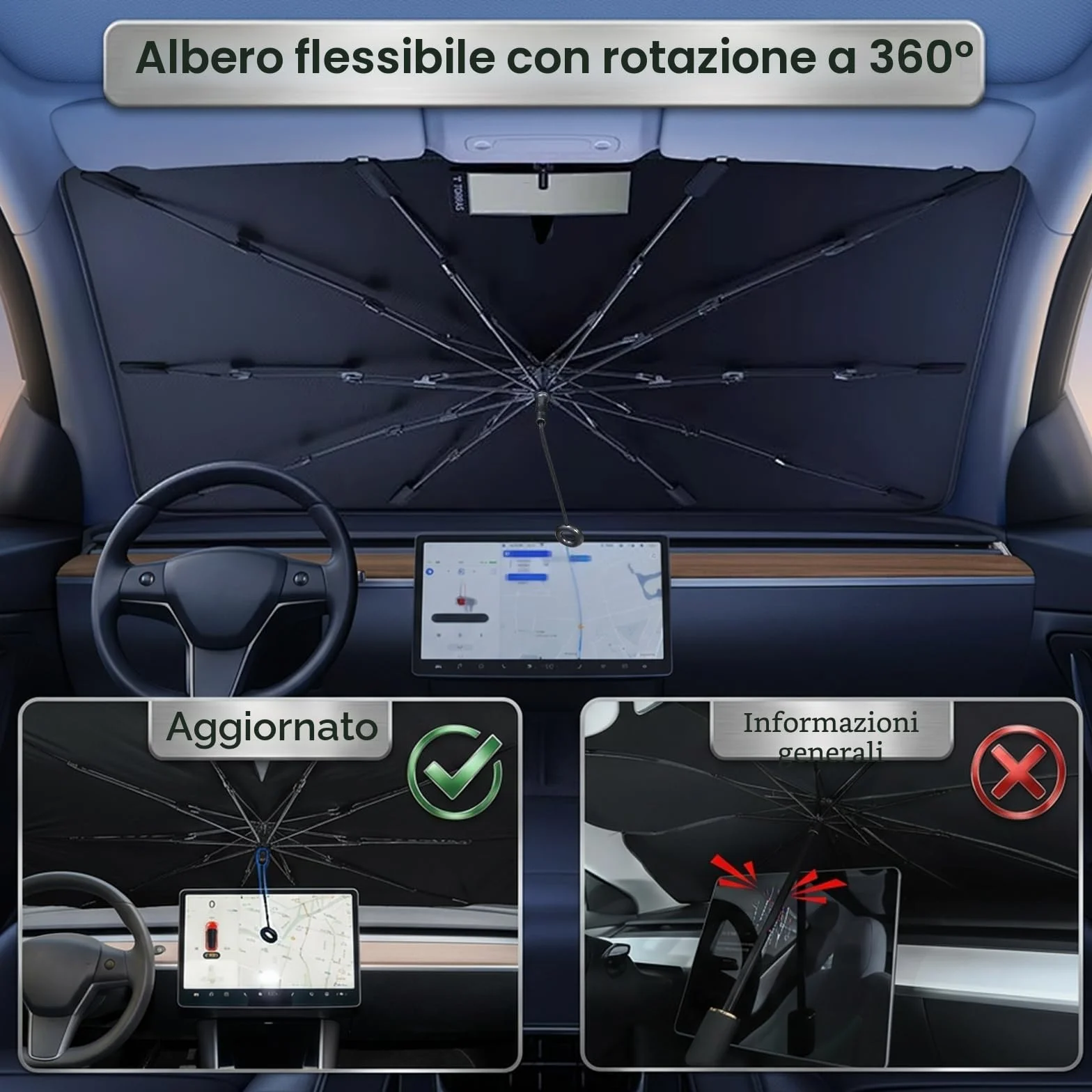 Parasole Auto Ad Ombrello per Parabrezza Interno Pieghevole Protezione UV Universale