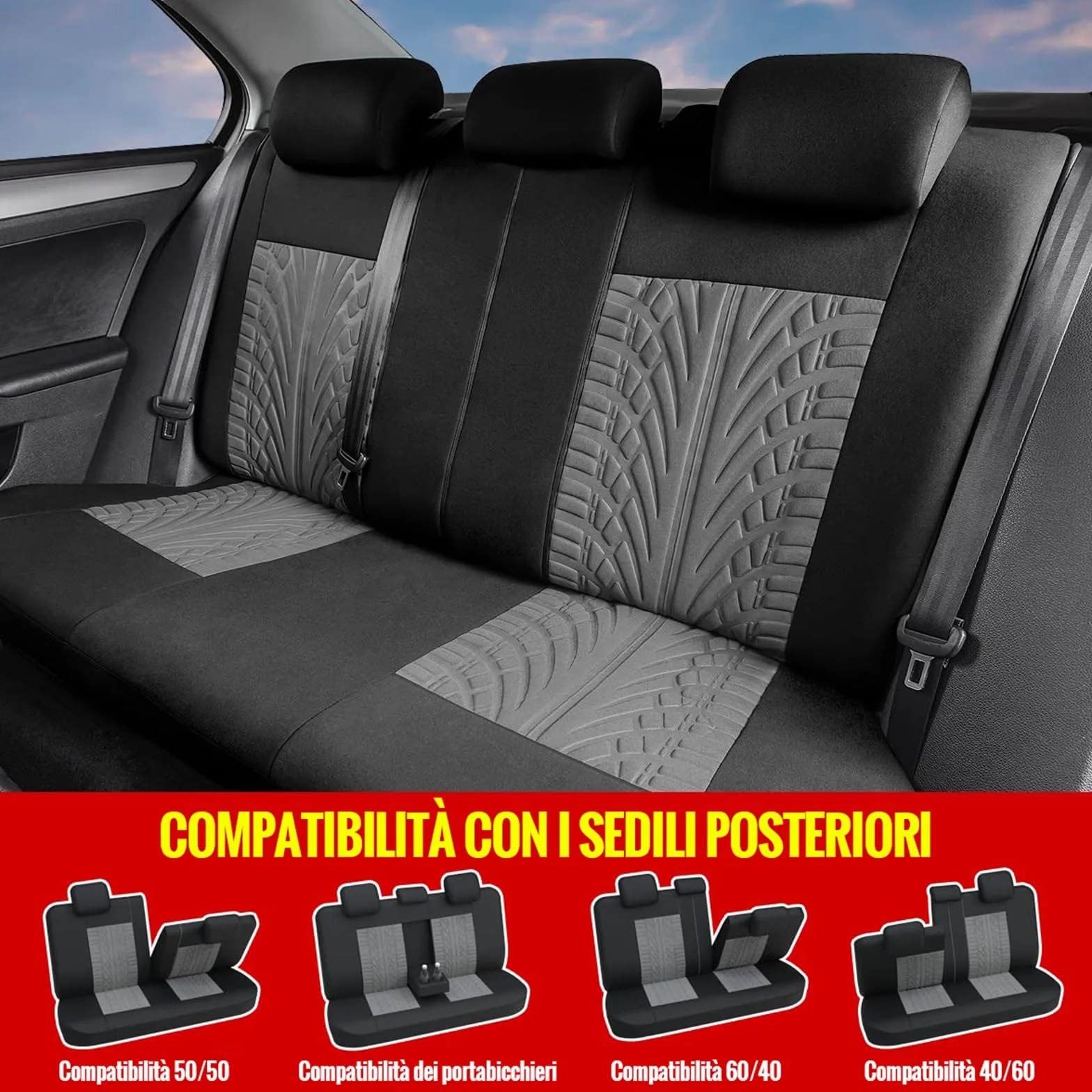 AUTOYOUTH Copri Sedili Auto Universali Compatibile Airbag Laterale Nero Grigio