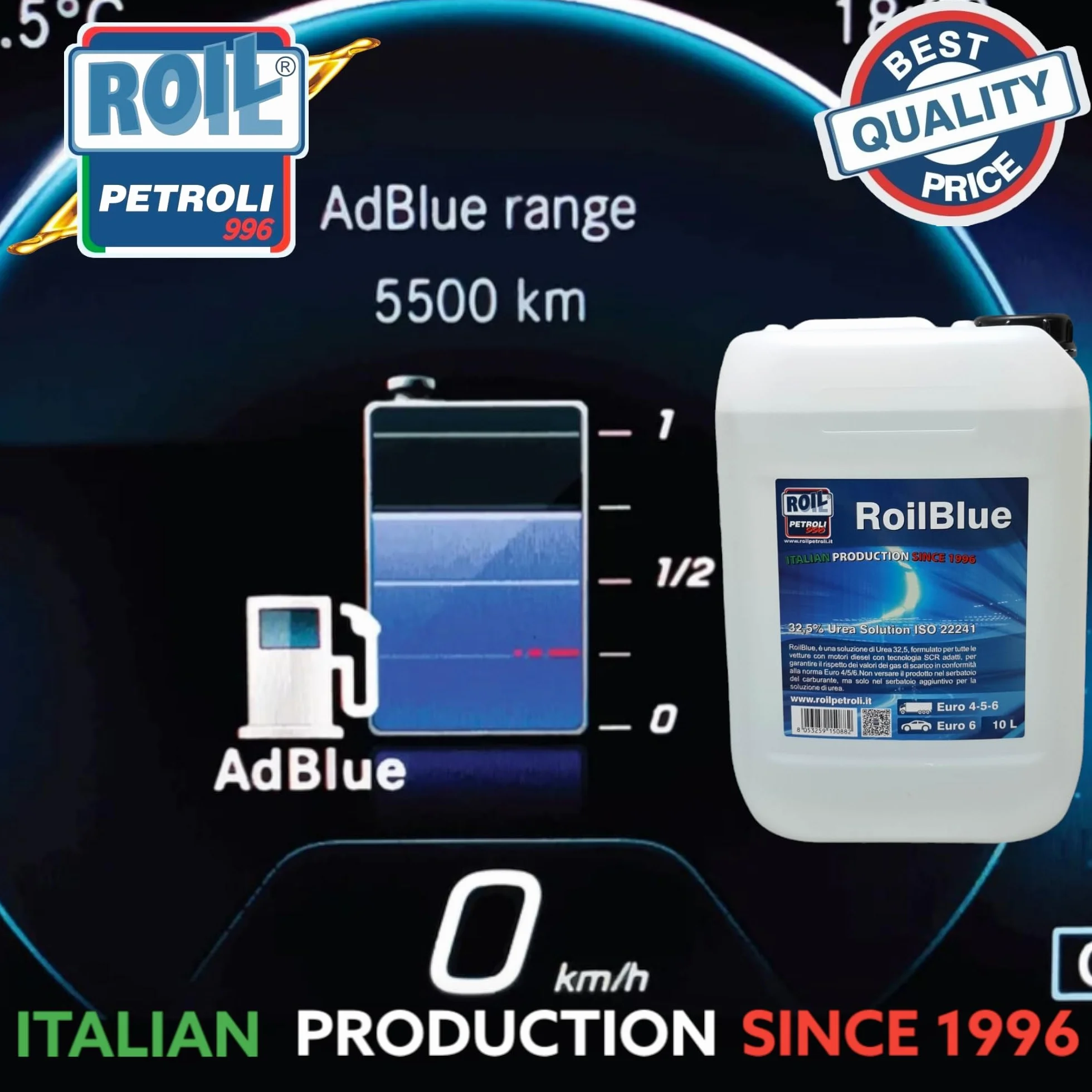 ROILBLUE AdBlue UREA 32.5 Euro 6 Additivo per Motori Diesel 10 Litri ISO 22241 Tanica con Imbuto