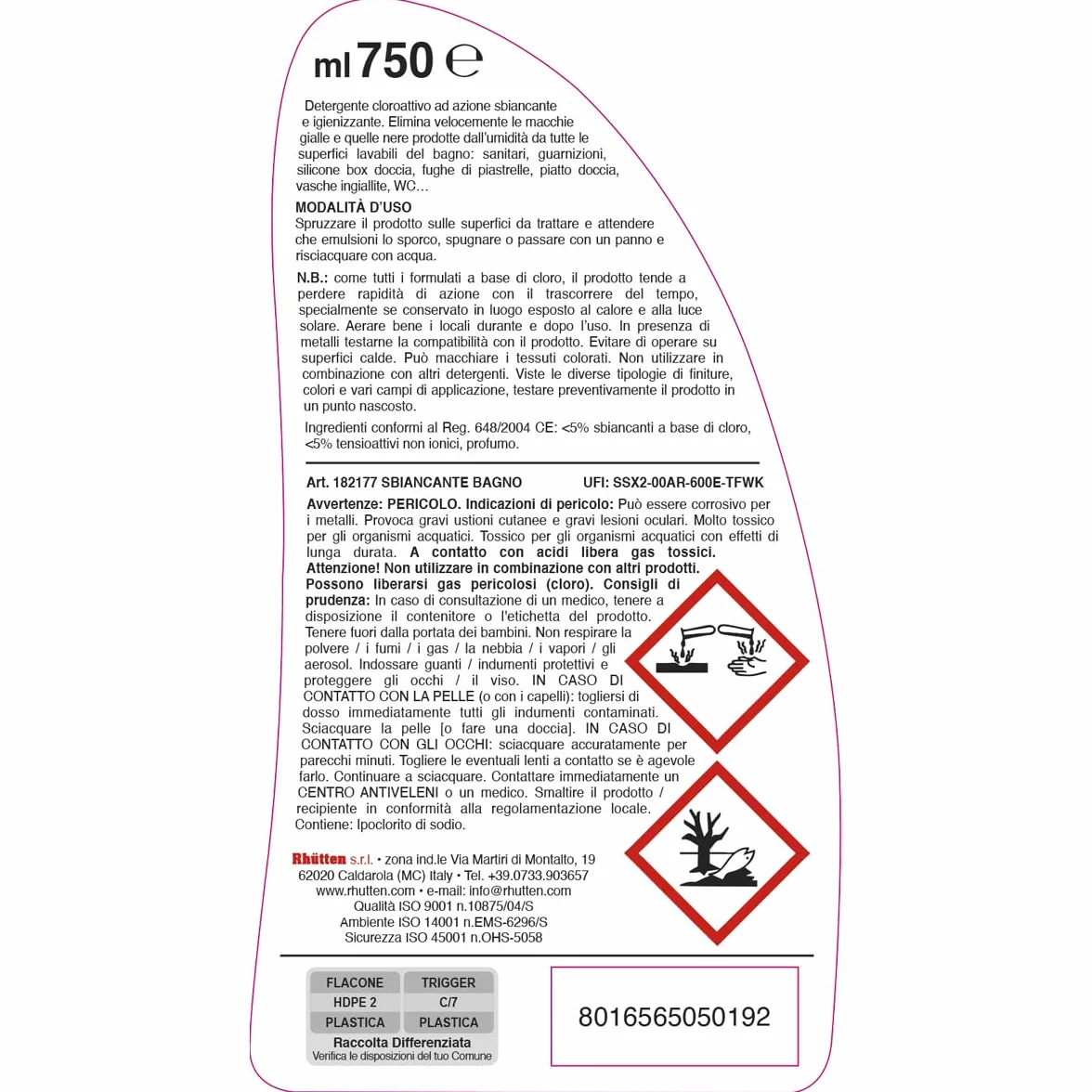 Sbiancante Igienizzante Bagno Fughe Piastrelle Sanitari 750ml