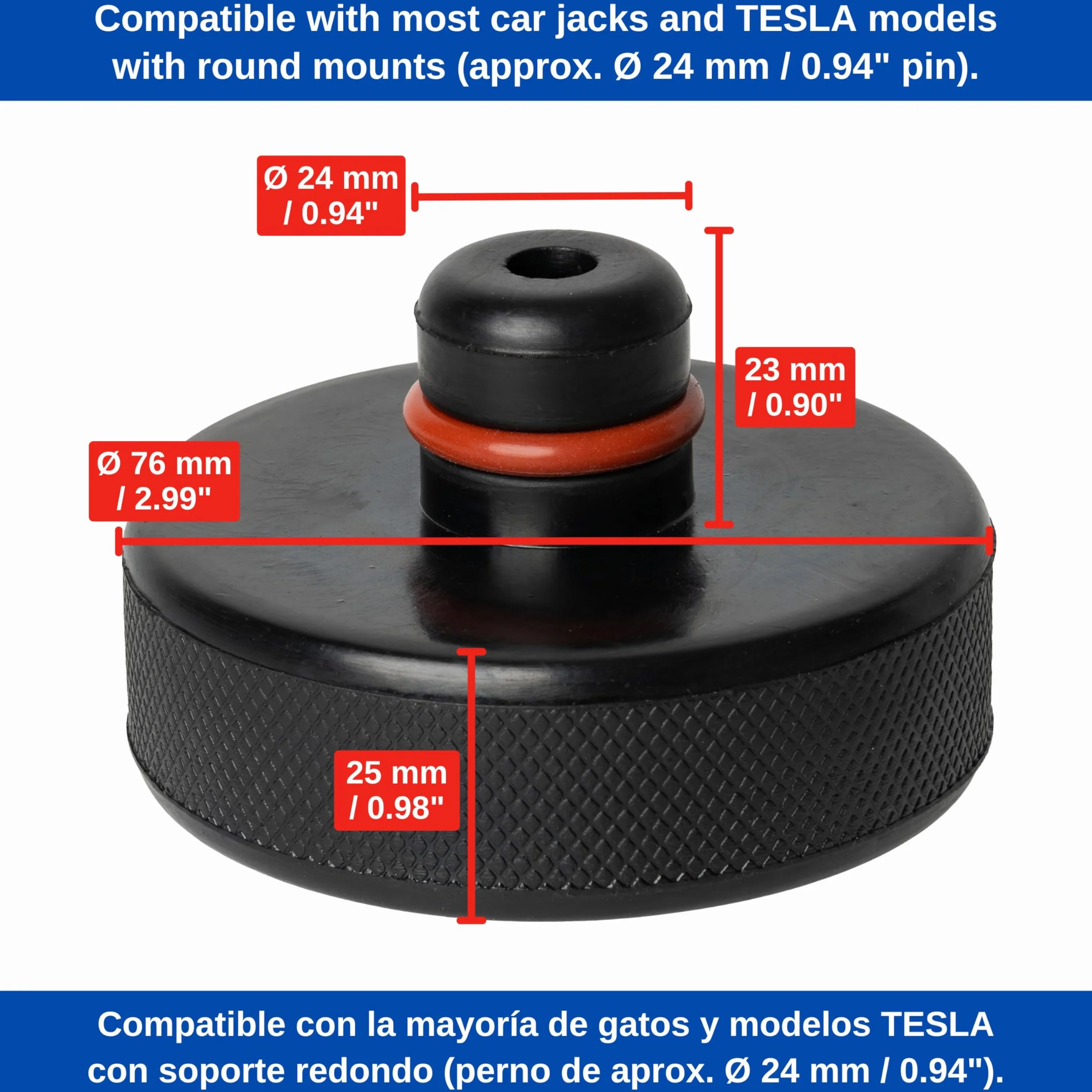 Supporto Universale in Gomma 76 x 25 mm per Martinetto con Blocco Antiscivolo per Tesla Model 3 Y S X