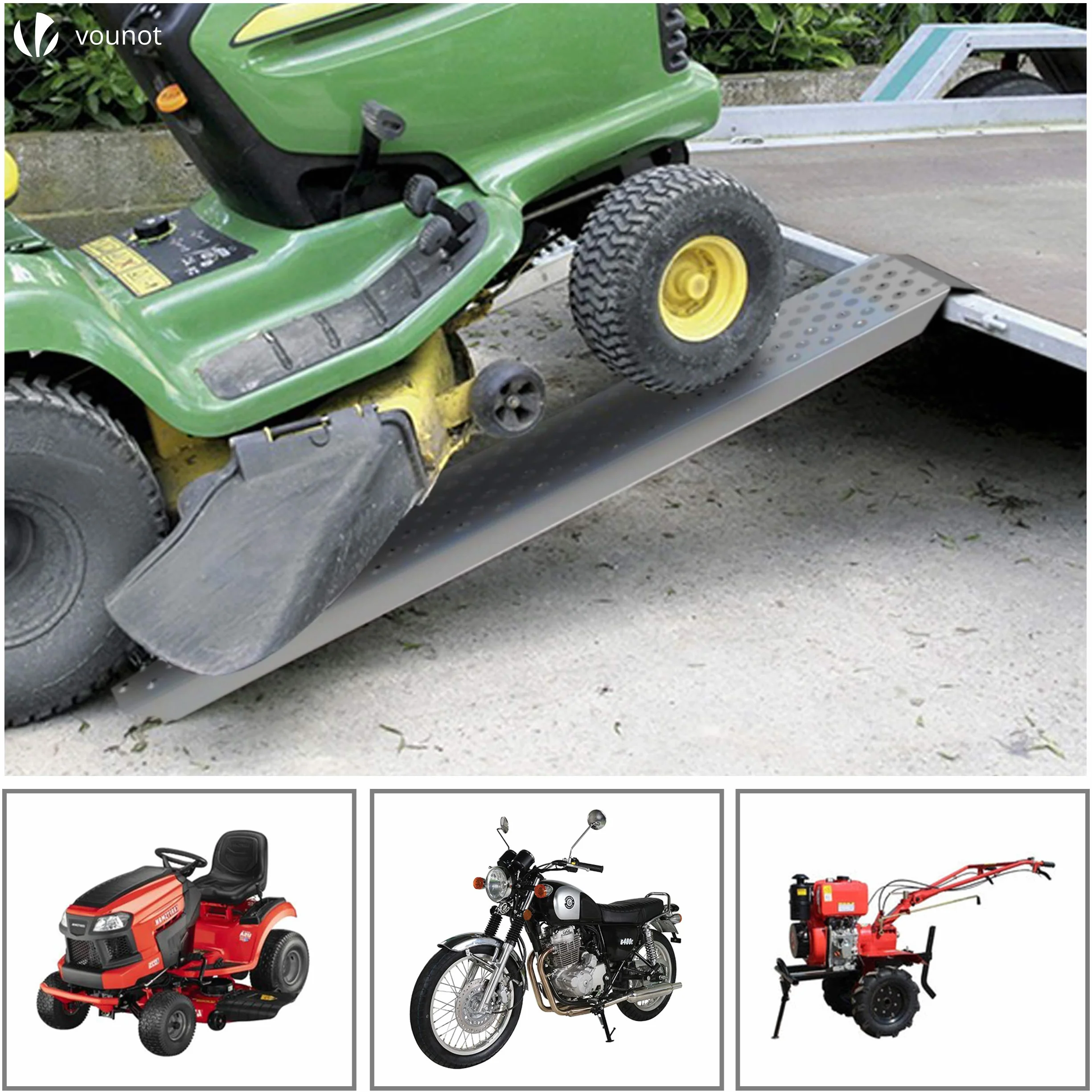 VOUNOT® Rampa di Carico in Acciaio, Due Rampe per Moto, Scooter, Quad, Trattorino, Furgone, Carrello, Carico Massimo 400 kg, 135x23 cm