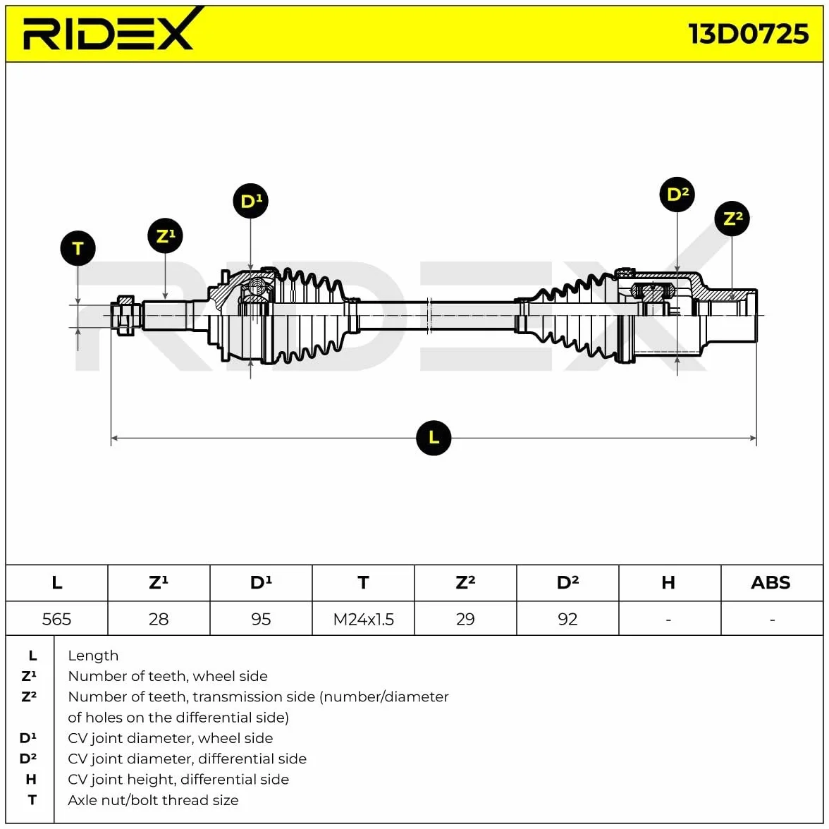 RIDEX 13D0725 Semiasse Anteriore Destra Compatibilità con FORD RANGER TKE